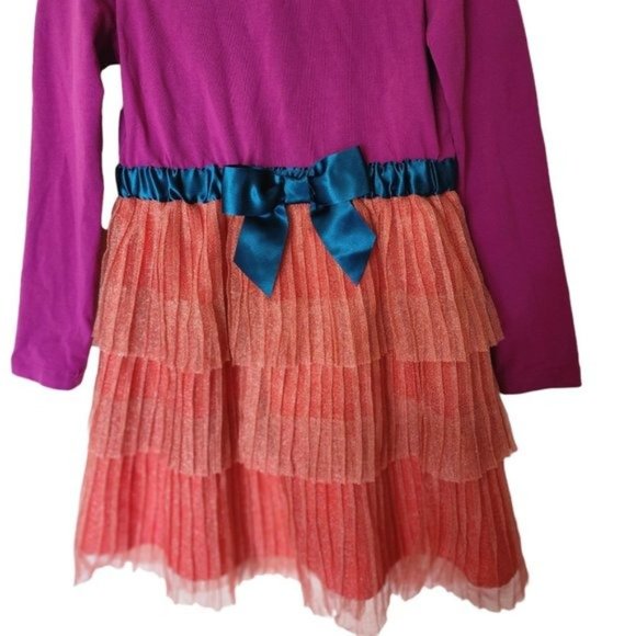 Hanna Andersson Dress Tulle Sparkle Purple Ruffle Bow size 110 size 5 Years - Picture 4 of 7